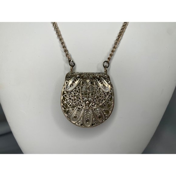 Jewelry Vintage Filigree Pocketbook Locket Necklace Pocket Book Purse